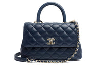 CHANEL COCO Handle Grained Calfskin Handbag Shoulder Bag Crossbody Bag Women's Dark Blue
