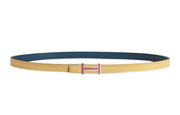HERMES Iconic Buckle Ornament Smooth Buckle Leather Belts Women's Yellow/Dark Blue Width: 1.3cm