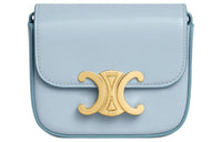 CELINE Triomphe Shiny Calfskin Shoulder Bag Crossbody Bag Mini Women's Light Blue