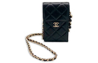 CHANEL Lambskin Chain Shoulder Bag Crossbody Bag With Cell Phone Pouch Women's Black