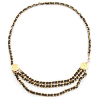 CHANEL Brand Logo Metal Waist Chains Women's Black Width 5CM