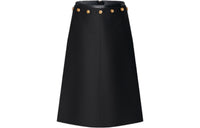 LOUIS VUITTON Button Waist Mikado Midi Skirt Casual Short Skirts Women's Black