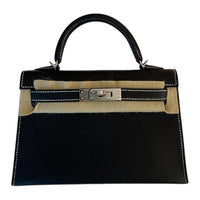 HERMES Mini Kelly 2nd Generation Goatskin Kelly Handbag Women's Black