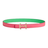 HERMES Calfskin Leather Belts Women's Pink Green Width 2.4CM