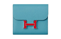 HERMES Constance Calfskin Kanka Short Wallet Regular Women's Blue