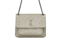 SAINT LAURENT Niki Leather Hobo Bag, Chain Bag, Crossbody Bag, Shoulder Bag Medium Size Women's White