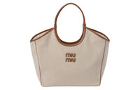 MIU MIU Canvas Handbag Women's Beige & Brandy