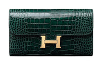 HERMES Constance Long Wallet Crocodile Leather Wallet Women's 60 Vert Cypress Pine Green/Pine Green