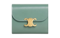CELINE Triomphe Shiny Cow Leather Wallet Small Size Women's Celadon Green