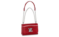 LOUIS VUITTON Twist Polished Crocodile Leather Shoulder Bag Crossbody Bag Medium Size Women's Red