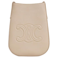 CELINE Cow Leather Shoulder Bag Crossbody Bag Cell Phone Pouch Women's Cappuccino Coffee