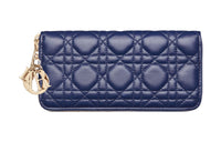 DIOR Lady Dior Quilting Lambskin Handheld Card Holder Wallet Women's Royal Blue