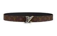 LOUIS VUITTON Patterned Print Smooth Buckle Leather Belts Unisex Brown Width: 4cm