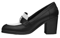 HERMES Dauphine 70 Chunky Heel High Heels Women's Black White