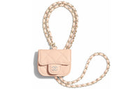 CHANEL Lambskin With Gold Metal Accents Earphone Case Women's Light Orange