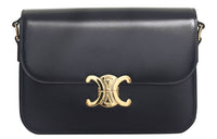 CELINE Triomphe Arc De Triomphe Cow Leather Shoulder Bag Handbag Shoulder Bag Crossbody Bag Medium Size Women's Black