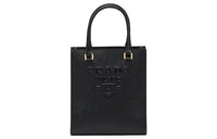 PRADA Cross-Stitch Leather Tote Bag Shopping Bag Handbag Women's Black
