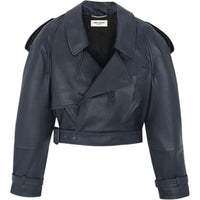 SAINT LAURENT Leather Jacket Women's Blue