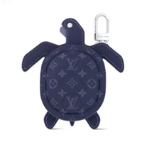 LOUIS VUITTON Cow Leather Canvas Keychains Women's Marine Blue