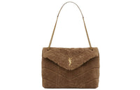 SAINT LAURENT LOULOUPUFFER Imitation Wool With Lambskin Accents Shoulder Bag Medium Size Women's Brown