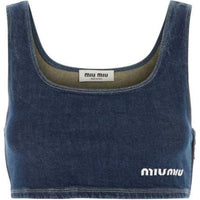 MIU MIU Logo-Embroidered Denim Cropped Top