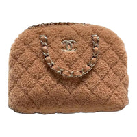 CHANEL Wool Lambskin Portable Crossbody Bag Shoulder Bag Women's Dark Beige