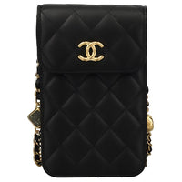 CHANEL Lambskin One Shoulder Crossbody Cell Phone Pouch Women's Black