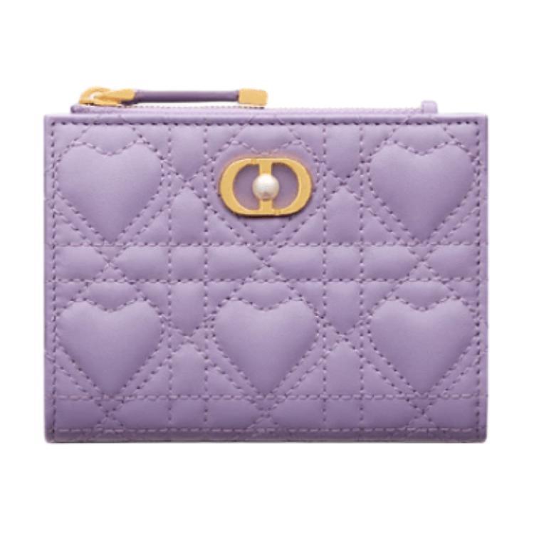 DIOR Jolie Heart-Shaped Wicker Lambskin Wallet Women's Light Purple