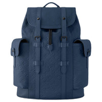 LOUIS VUITTON CHRISTOPHER Grained Taurillon Cow Leather Backpack Medium Size Men's Dark Blue