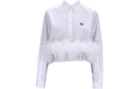 MIU MIU Button-Up Cropped Feather-Trim Shirt