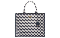 PRADA Large Symbole Embroidered Fabric Handbag Baltic Blue/Chalk White