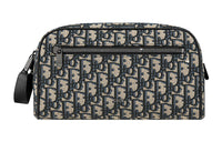 DIOR Oblique Jacquard With Grain Cow Leather Toiletry Bag Men's Beige & Black