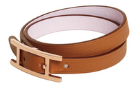 HERMES Rose Gold-Plated Calfskin Bracelets Women's Brown/Pink