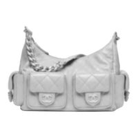 CHANEL Lambskin Handbag, Shoulder Bag Women's Silver Gray