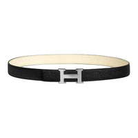 HERMES Calfskin Leather Belts Women's Black Width 2.4CM
