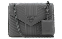 PRADA Cow Leather Shoulder Bag Unisex Gray