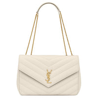 SAINT LAURENT LOULOU Lambskin Shoulder Bag Large Size Women's White