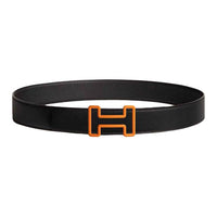 HERMES Calfskin Stainless Steel Rubber Leather Belts Men's Black Width: 3.8CM