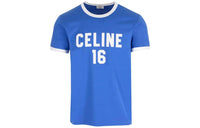 CELINE SS23 Men's Letter Stripe Print Pullover Short-Sleeve T-Shirt Blue