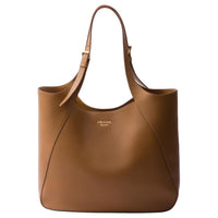 PRADA Leather Tote Bag Shopping Bag Handbag Large Size Women's Caramel