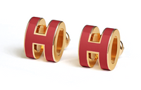 HERMES Gold-Plated Earrings Women's Red