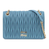 MIU MIU Matelassé Soft Sheep Leather Crossbody Bag Shoulder Bag Women's Blue