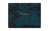 SAINT LAURENT Grained Embossed Leather Card Holder Men's Black/Peacock Blue