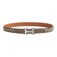 HERMES Calfskin Leather Belts Women's Brown Width 2.4CM
