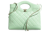 CHANEL Shiny Lambskin Portable Crossbody Bag Shoulder Bag Women's Light Green