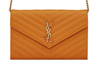 SAINT LAURENT Leather Shoulder Bag Crossbody Bag Women's Orange