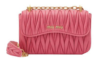 MIU MIU Soft Sheepskin Shoulder Bag Crossbody Bag Small Size Women's Pink