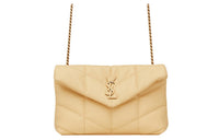 SAINT LAURENT PUFFER Lambskin Shoulder Bag Crossbody Bag Mini Women's Beige