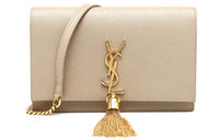 SAINT LAURENT Grain Embossed Leather Crossbody Bag, Shoulder Bag Women's Khaki