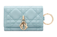 DIOR Lady Dior Lambskin Key Pouch Women's Sky Blue